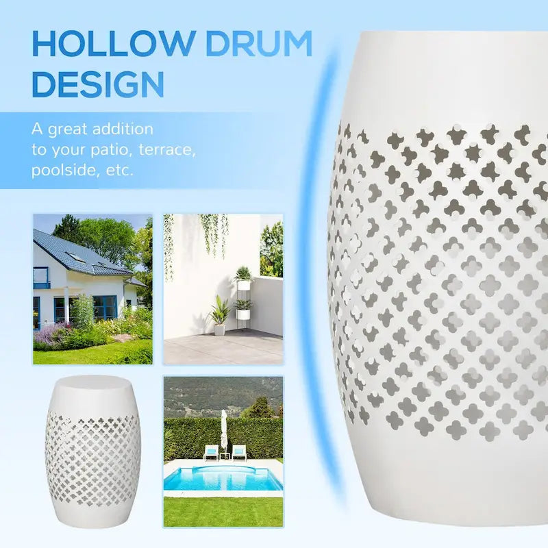 12.5 Patio Round Hollow Drum Side Table, Steel Accent Table