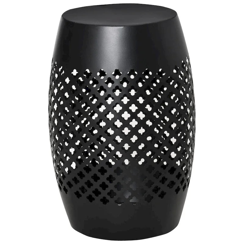 12.5 Patio Round Hollow Drum Side Table, Steel Accent Table