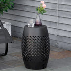 12.5 Patio Round Hollow Drum Side Table, Steel Accent Table