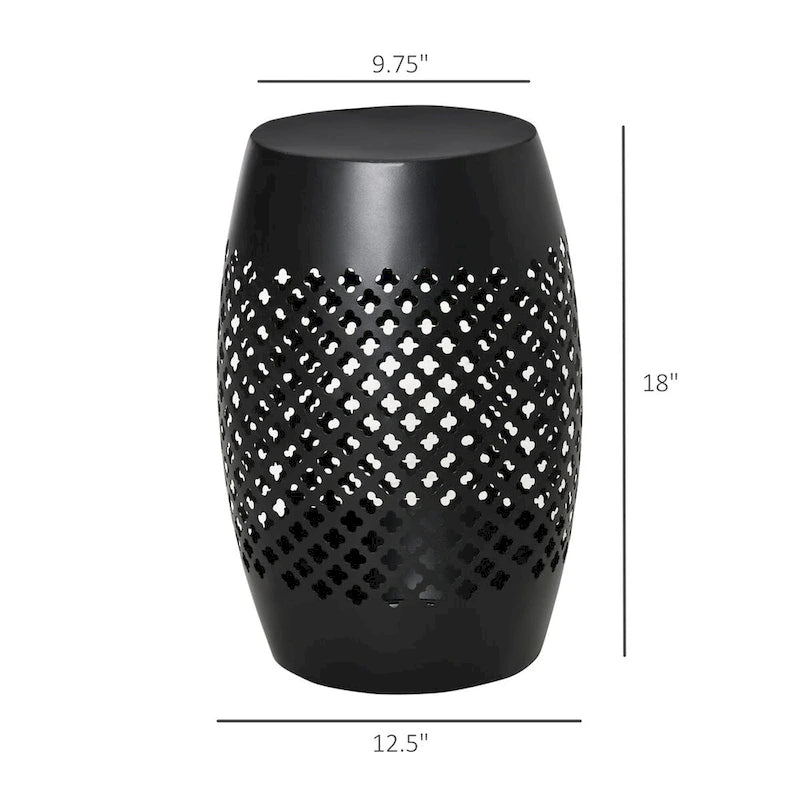 12.5 Patio Round Hollow Drum Side Table, Steel Accent Table