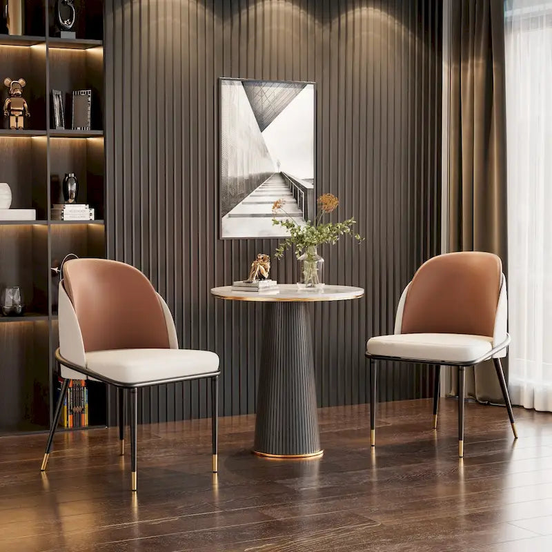 Set of 2 Microfiber Leather Upholstered Dining Chairs with Metal Legs - 20x21x32