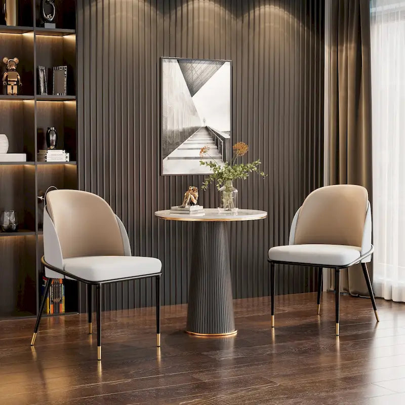 Set of 2 Microfiber Leather Upholstered Dining Chairs with Metal Legs - 20x21x32
