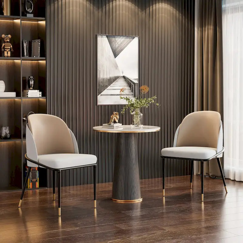 Set of 2 Microfiber Leather Upholstered Dining Chairs with Metal Legs - 20x21x32
