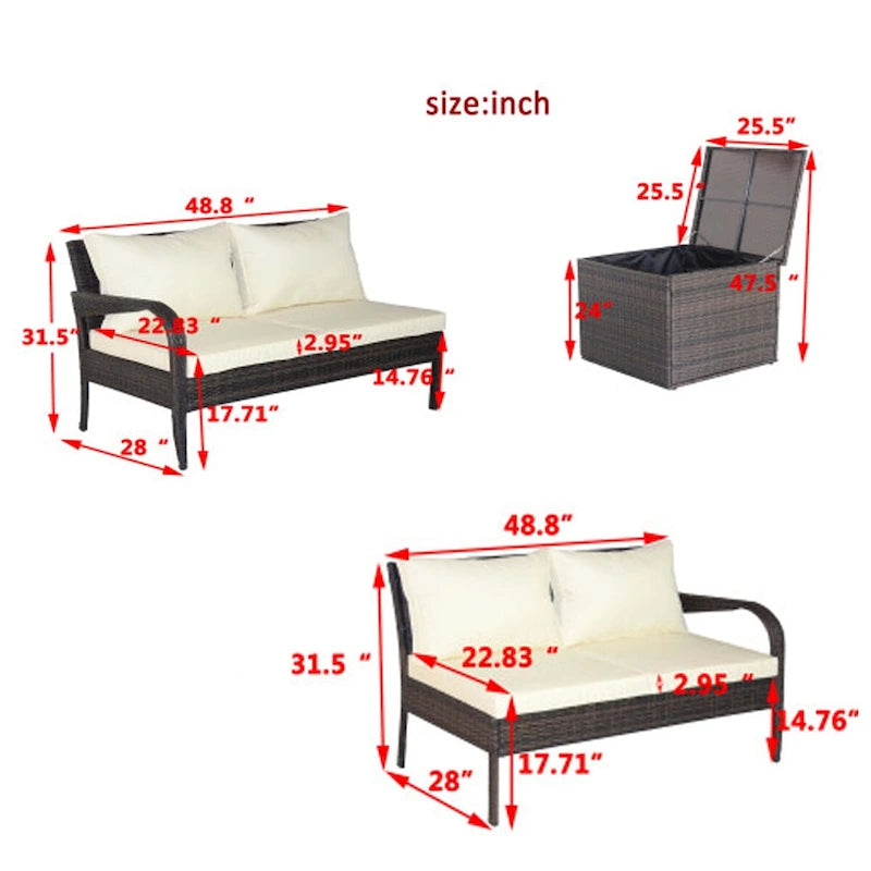 3-Piece Wicker Patio Conversation Set with Beige Cushion