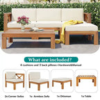 Outdoor Backyard Patio Wood 5-Piece Sectional Sofa Seating Group Set with Cushions