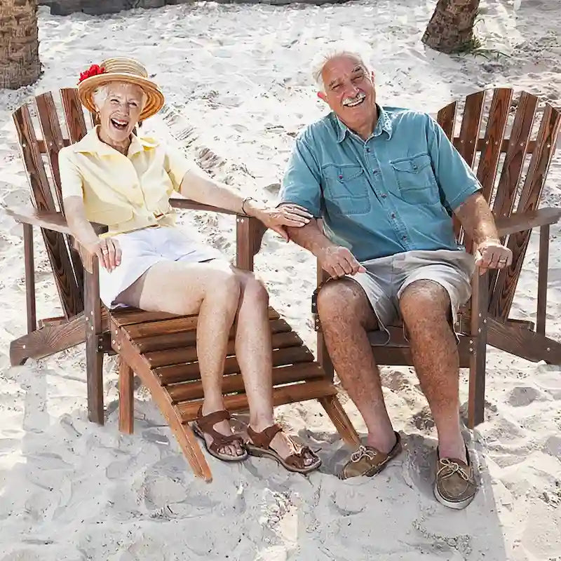 Outdoor Garden Wooden Single Chair With Footstool