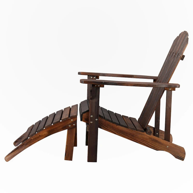 Outdoor Garden Wooden Single Chair With Footstool