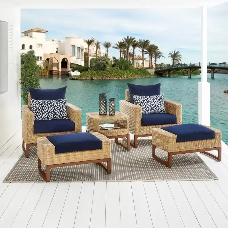 Mili 5 Piece Sunbrella Outdoor Patio Club Chair & Ottoman Set