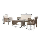 4-Piece Wood Patio Conversation Set with Acacia Wood Table and Cushions