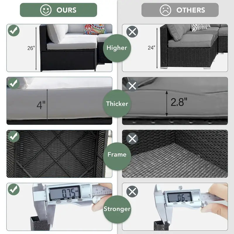 7-Piece Wicker Patio Conversation Set with Cushions and Glass Table