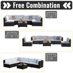 7-Piece Wicker Patio Conversation Set with Cushions and Glass Table