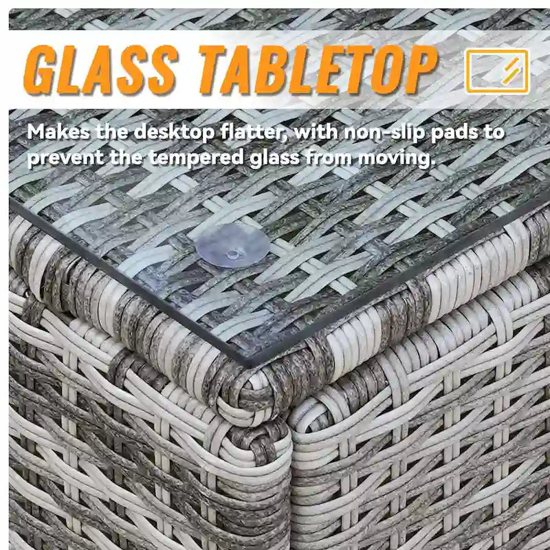 7-Piece Wicker Patio Conversation Set with Cushions and Glass Table