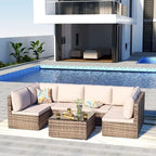 7-Piece Wicker Patio Conversation Set with Cushions and Glass Table