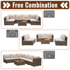 7-Piece Wicker Patio Conversation Set with Cushions and Glass Table