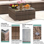 7-Piece Wicker Patio Conversation Set with Cushions and Glass Table