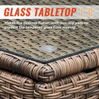 7-Piece Wicker Patio Conversation Set with Cushions and Glass Table