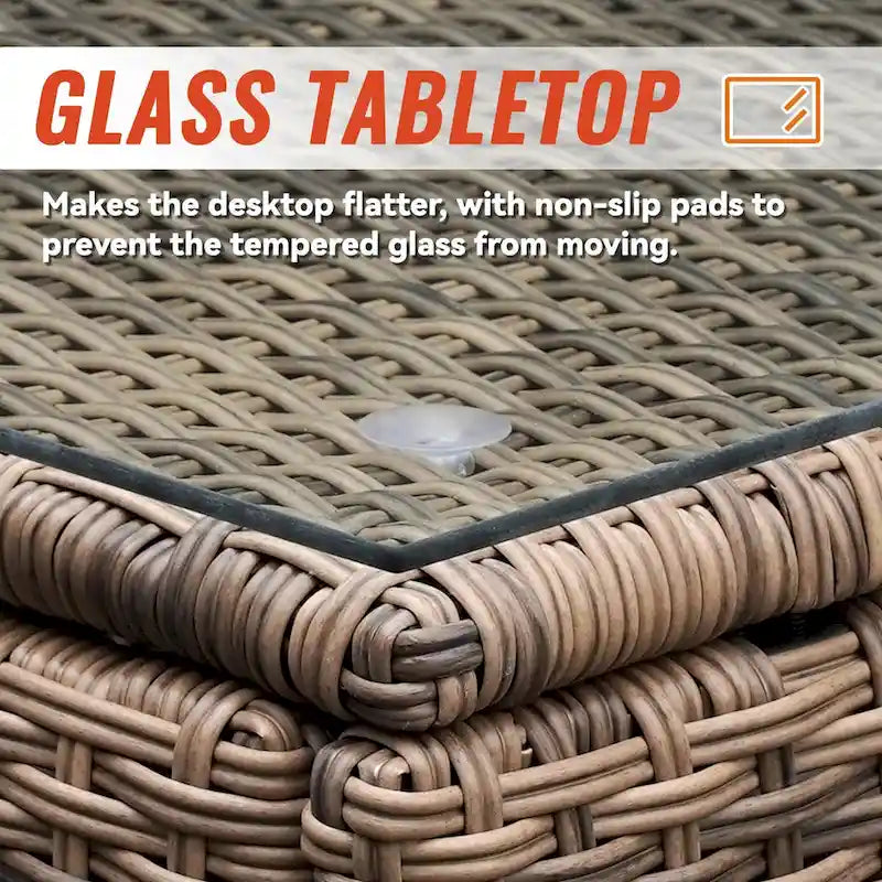 7-Piece Wicker Patio Conversation Set with Cushions and Glass Table