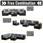 7-Piece Wicker Patio Conversation Set with Cushions and Glass Table