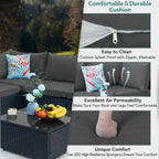 7-Piece Wicker Patio Conversation Set with Cushions and Glass Table