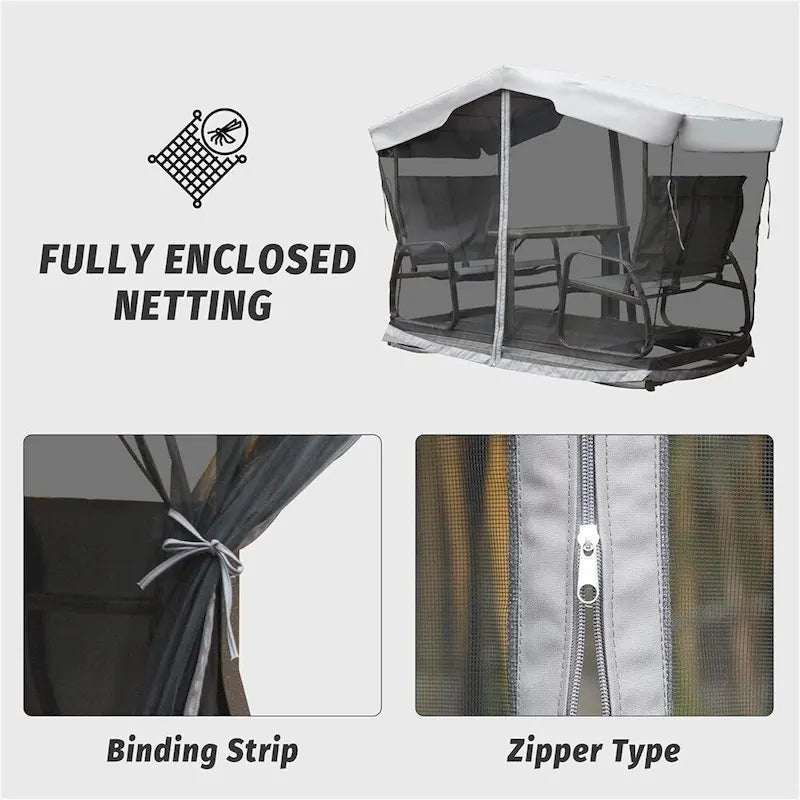 4-Seat Outdoor Glider Benches with Canopy, Aluminum Frame