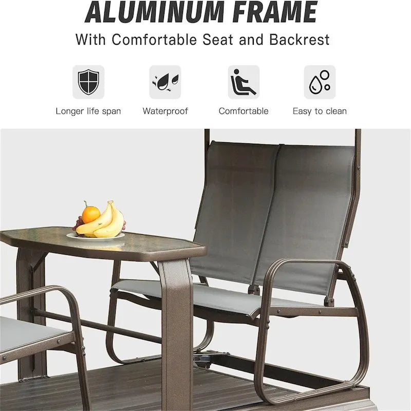 4-Seat Outdoor Glider Benches with Canopy, Aluminum Frame
