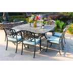Saratoga 9-piece Gun Metal Aluminum Square Dining Set with 8 Cushioned Arm Dining Chairs