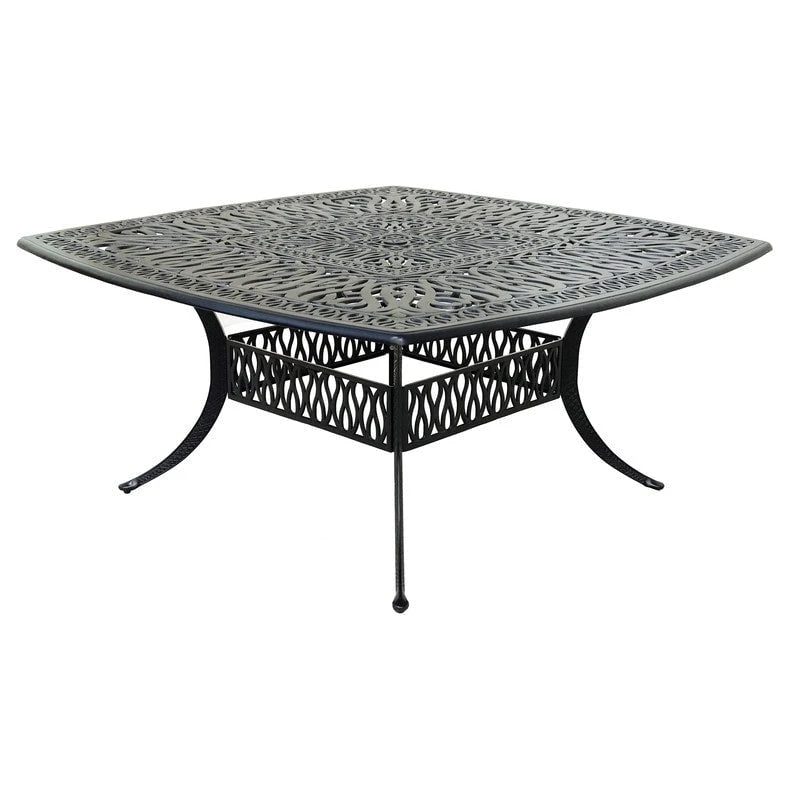 Saratoga 9-piece Gun Metal Aluminum Square Dining Set with 8 Cushioned Arm Dining Chairs