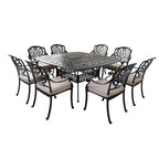Saratoga 9-piece Gun Metal Aluminum Square Dining Set with 8 Cushioned Arm Dining Chairs