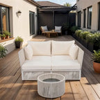 2 Piece Outdoor Loveseat Daybed Set with Tempered Glass Table