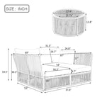 2 Piece Outdoor Loveseat Daybed Set with Tempered Glass Table