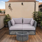 2 Piece Outdoor Loveseat Daybed Set with Tempered Glass Table