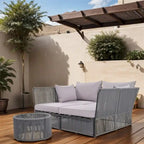 2 Piece Outdoor Loveseat Daybed Set with Tempered Glass Table