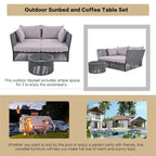 2 Piece Outdoor Loveseat Daybed Set with Tempered Glass Table