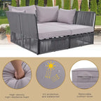 2 Piece Outdoor Loveseat Daybed Set with Tempered Glass Table