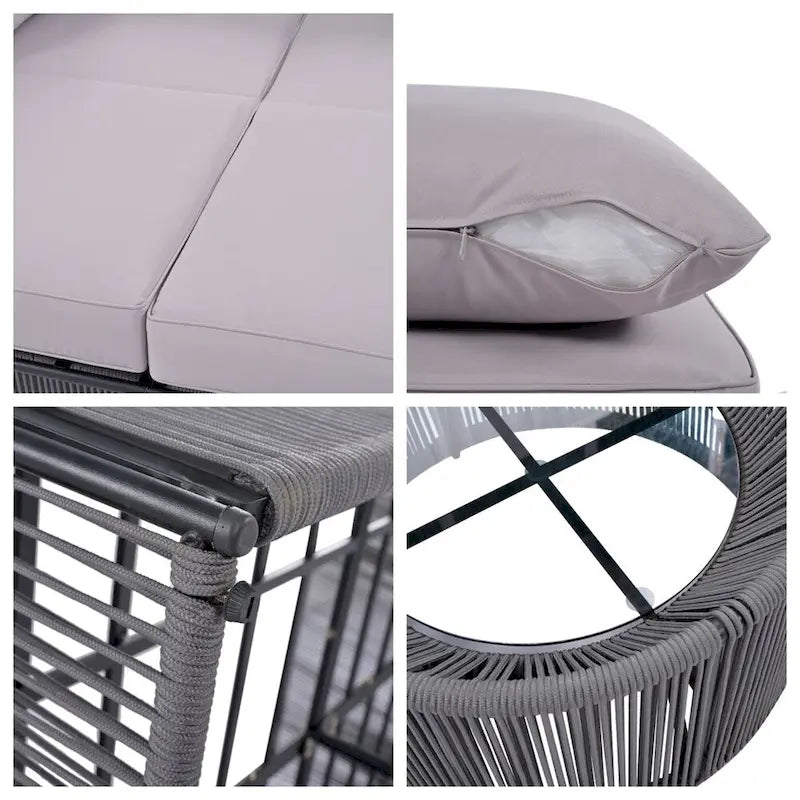 2 Piece Outdoor Loveseat Daybed Set with Tempered Glass Table