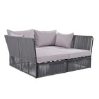 2 Piece Outdoor Loveseat Daybed Set with Tempered Glass Table