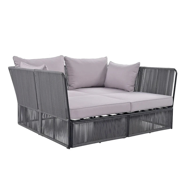2 Piece Outdoor Loveseat Daybed Set with Tempered Glass Table