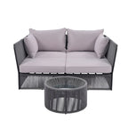 2 Piece Outdoor Loveseat Daybed Set with Tempered Glass Table