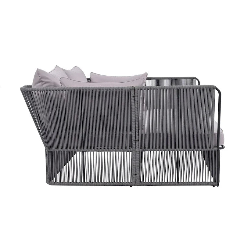 2 Piece Outdoor Loveseat Daybed Set with Tempered Glass Table