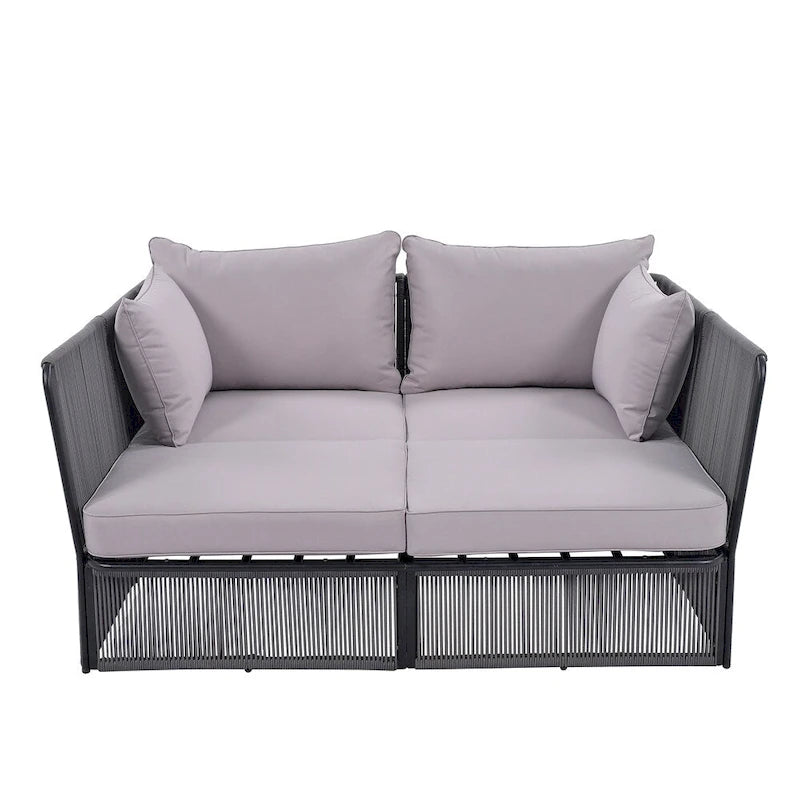 2 Piece Outdoor Loveseat Daybed Set with Tempered Glass Table
