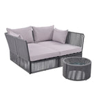 2 Piece Outdoor Loveseat Daybed Set with Tempered Glass Table