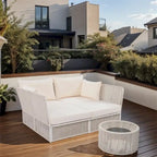 2 Piece Outdoor Loveseat Daybed Set with Tempered Glass Table