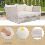 2 Piece Outdoor Loveseat Daybed Set with Tempered Glass Table