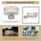 2 Piece Outdoor Loveseat Daybed Set with Tempered Glass Table