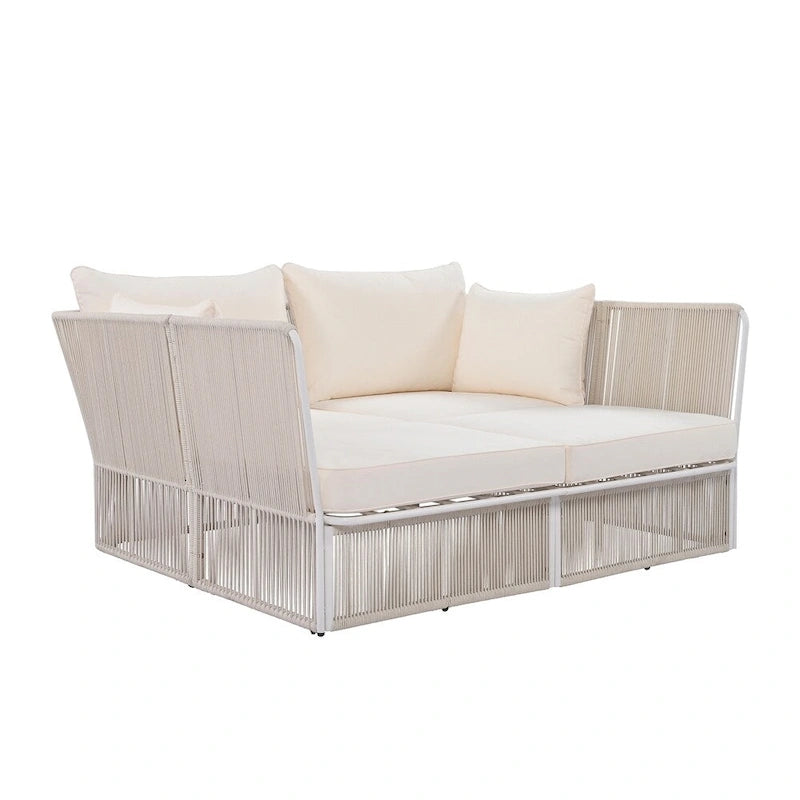 2 Piece Outdoor Loveseat Daybed Set with Tempered Glass Table