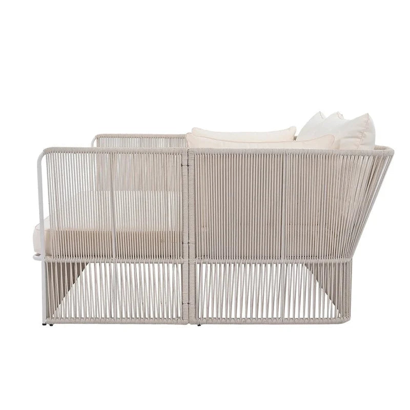 2 Piece Outdoor Loveseat Daybed Set with Tempered Glass Table