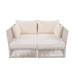 2 Piece Outdoor Loveseat Daybed Set with Tempered Glass Table