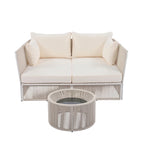 2 Piece Outdoor Loveseat Daybed Set with Tempered Glass Table