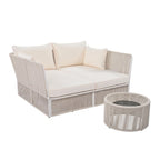 2 Piece Outdoor Loveseat Daybed Set with Tempered Glass Table