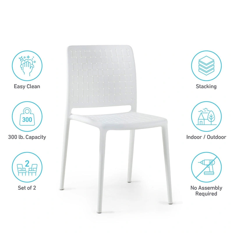 WRGHOME Modern Stacking Patio Dining Side Chair Indoor/Outdoor (Set of 2) - 33.18 H X 18.50 W X 21.85 D